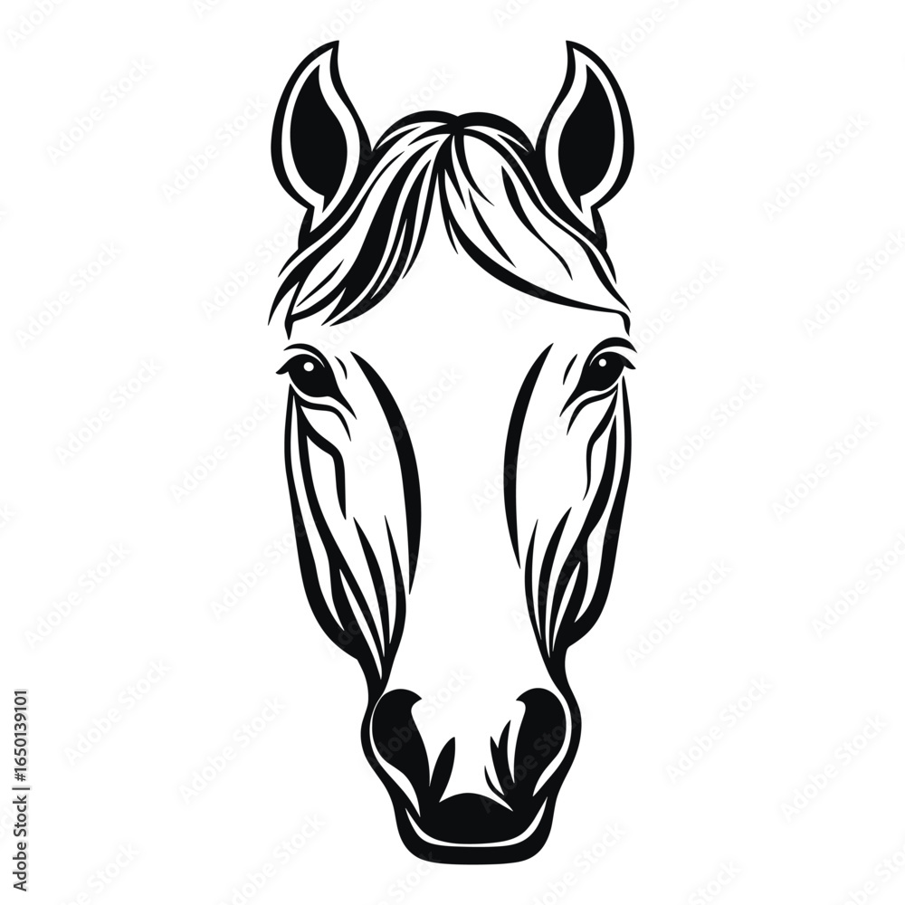 Fototapeta premium Horse face linear illustration animal black vector