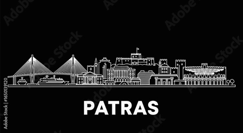 Patras with Greece Skyline illustration Cityscape.