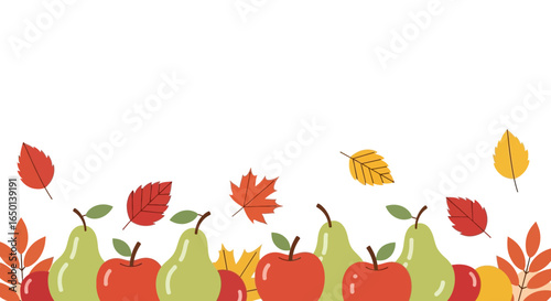 Autumnal Fruits And Leaves For Seasonal Backdrop Vector Graphic Element