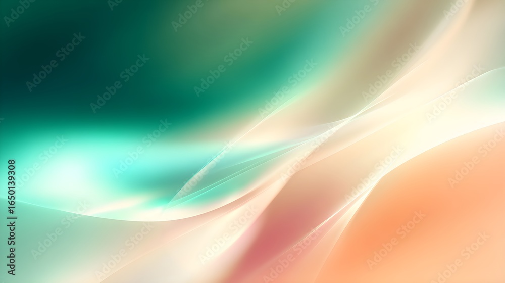 Obraz premium Elegant Abstract Background with Flowing Teal, Peach, and Cream Light Waves