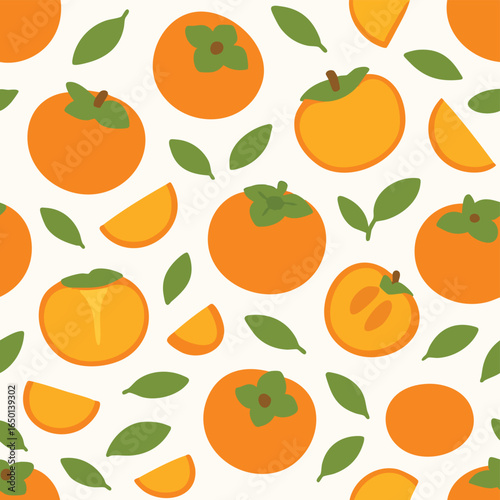 Delicious Persimmon Fruit Seamless Pattern.