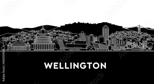 Wellington Skyline Cityscape Silhouette.