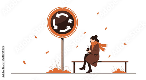 Autumnal Respite By The Roundabout: A Moment Of Peace And Contemplation