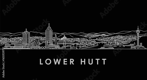 Lower Hutt skyline with New Zealand, and black background.
