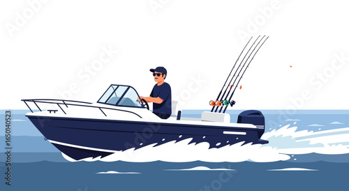 Boating Trip For Recreational Fishing Or Water Sports During Summer Day