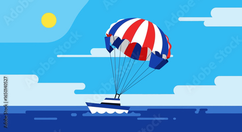 Boat Rides On Parachute in Sunny Weather Vacation and Travel Adventure