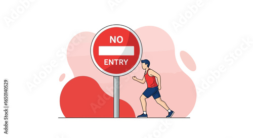 Bold Runner Ignores Prohibition Symbol Demonstrating Determination And Free Spirit