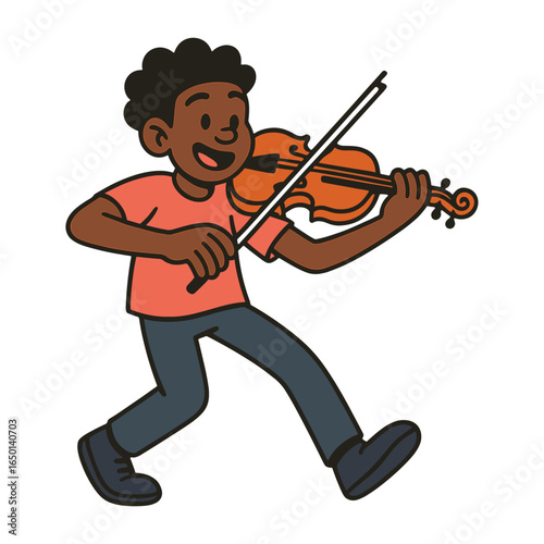 Happy cartoon violinist playing vector