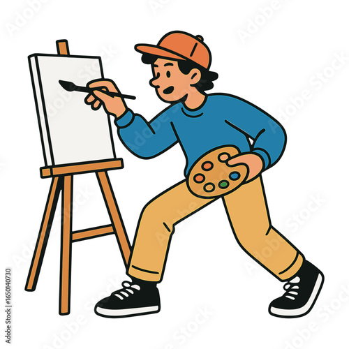 Artist painting canvas easel illustration vector