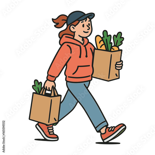 Happy grocery shopping illustration vector