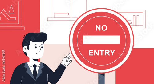 Businessman Showing No Entry Sign For Office Workspace Restriction Concept