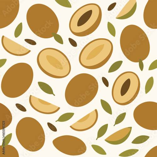 Seamless Plum and Leaf Pattern.