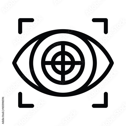 A stylized eye graphic with a target in the iris framed by corner brackets, line icon. Editable stroke