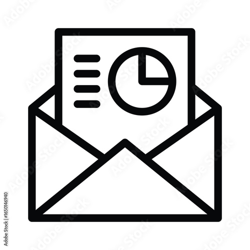 Black outlined mail icon with a report emphasizing business communication, line icon. Editable stroke