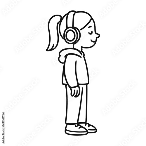 Cartoon girl listening music vector