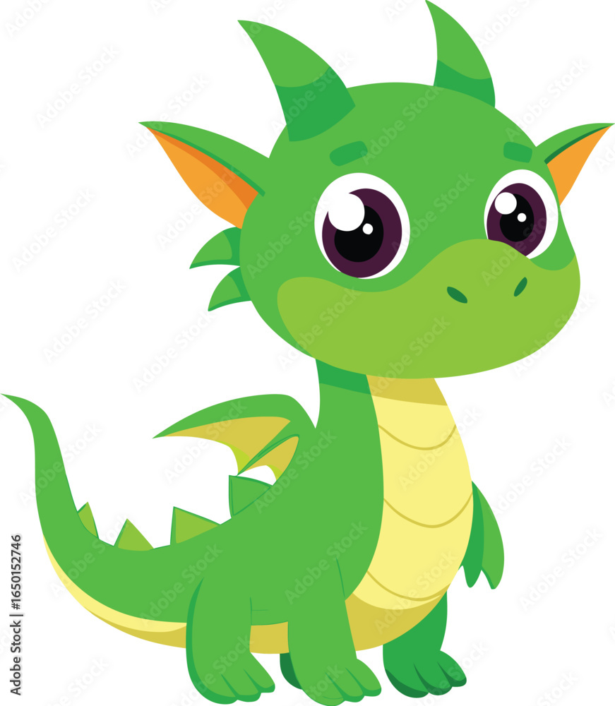 Fototapeta premium Little Green Dragon with Vivid Colors on White Background