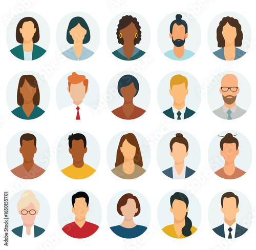 People Avatar Round Icon Set Profile Diverse vector