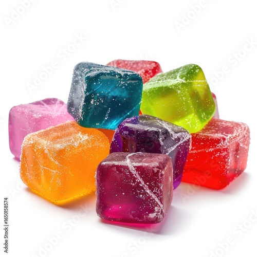 Pile of colorful, square, translucent candies