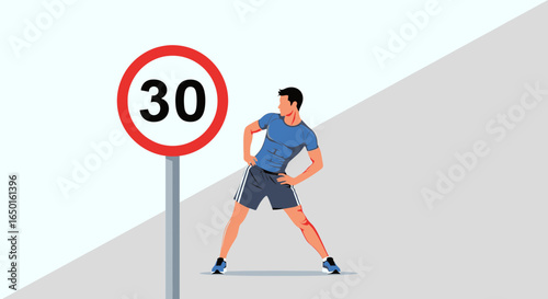 Fitness Routine Next To A Speed Limit Sign Suggests A Thirty Minute Workout