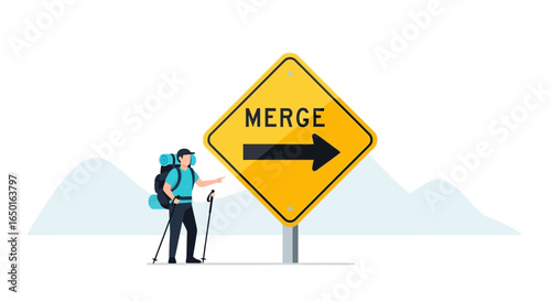 Hiker At a Crossroads Deciding Which Path Merge Into New Challenges