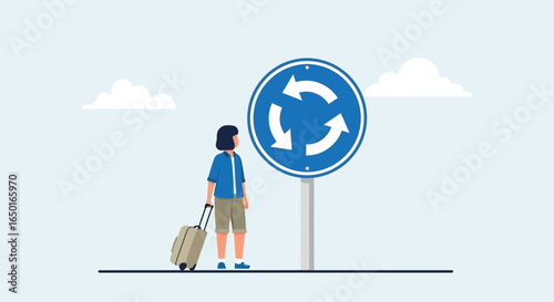 Lost Vacationer Planning Travel Around The Traffic Roundabout Destination Journey