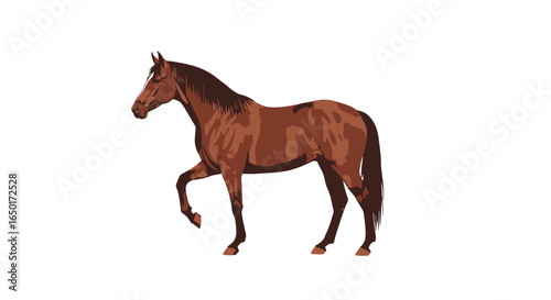 Brown Horse in Profile with Raised Leg, Vector Illustration