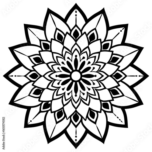 Black and White Floral Mandala Design.
