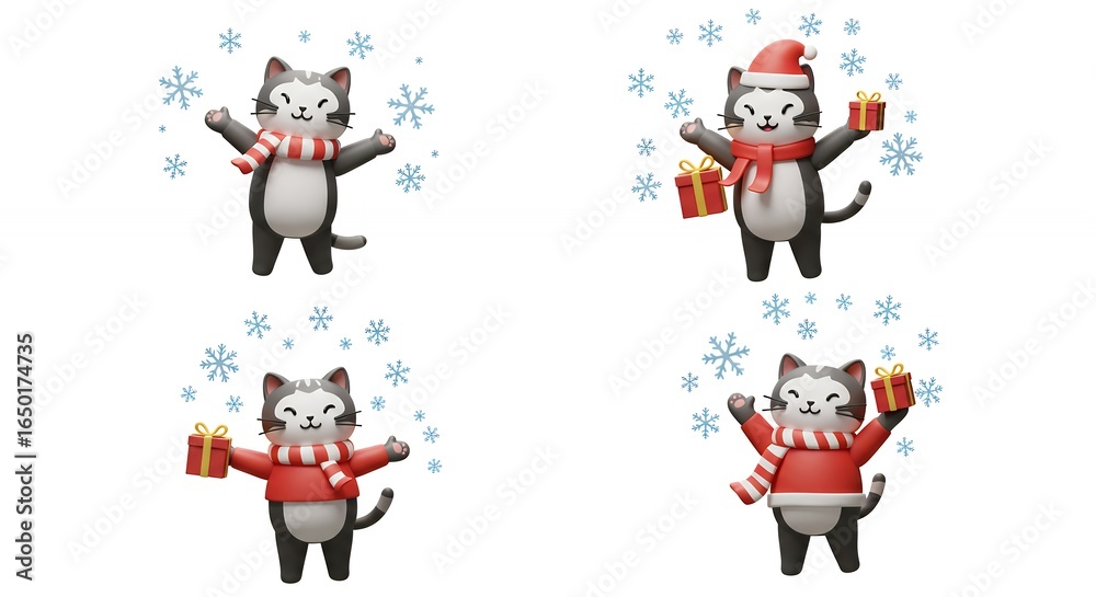 Fototapeta premium Cartoon cat winter illustrations