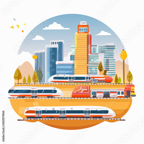 鉄道業と公共交通インフラのベクターイラスト