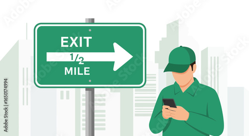 Next Exit Navigation App Guiding Driver In Urban Setting Illustration