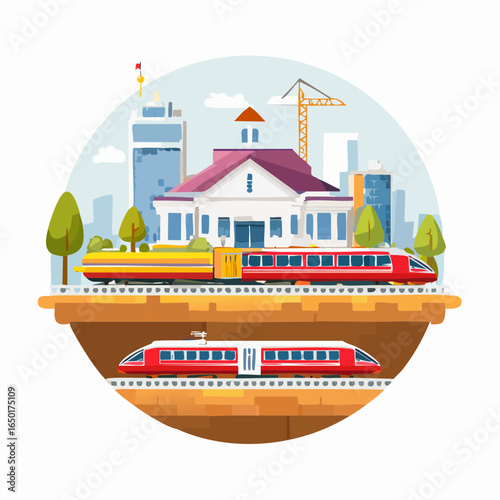 鉄道業と公共交通インフラのベクターイラスト