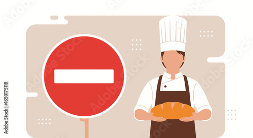 No More Bread Vector Illustration Of Baker Prohibited Sign For Health Concerns