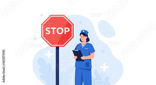 Nurse Suggests Stop, Illustrating Prevention and Cautionary Advice For Better Healthcare
