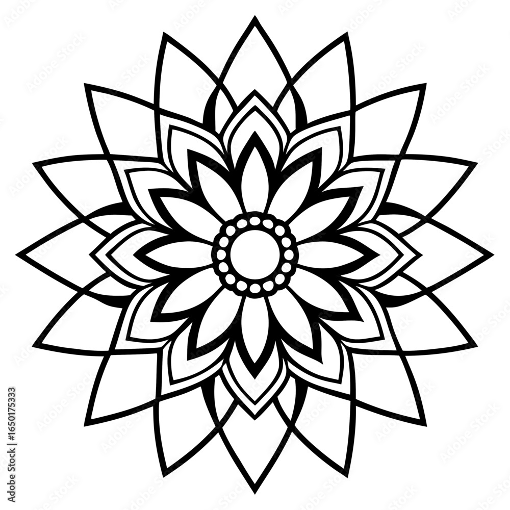 Black and White Floral Mandala Design. Black and White Floral Mandala Design.