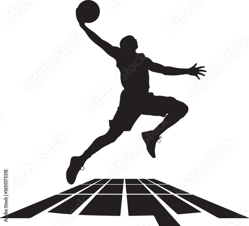 Basketball player dunking silhouette sport