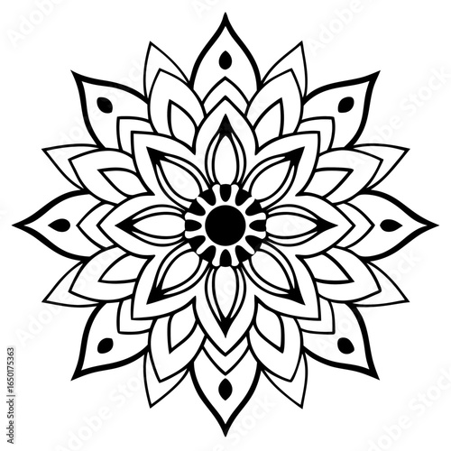 Black and White Floral Mandala Design.