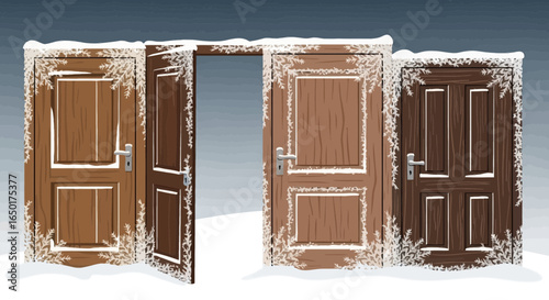 Open Doors Of Opportunity During Winter Season With Cartoon Illustrations