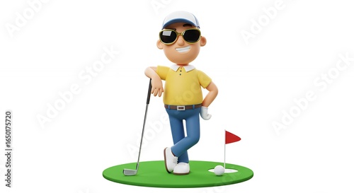 Cartoon golfer on miniature golf course
