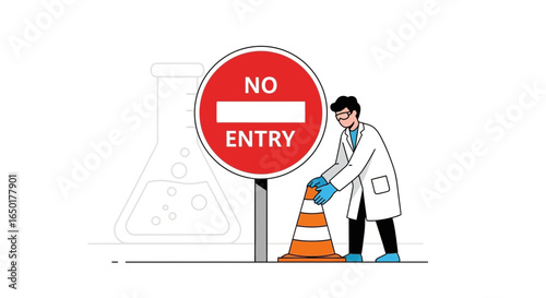 Prohibited Research Scientist Blocking Access To Dangerous Laboratory Place