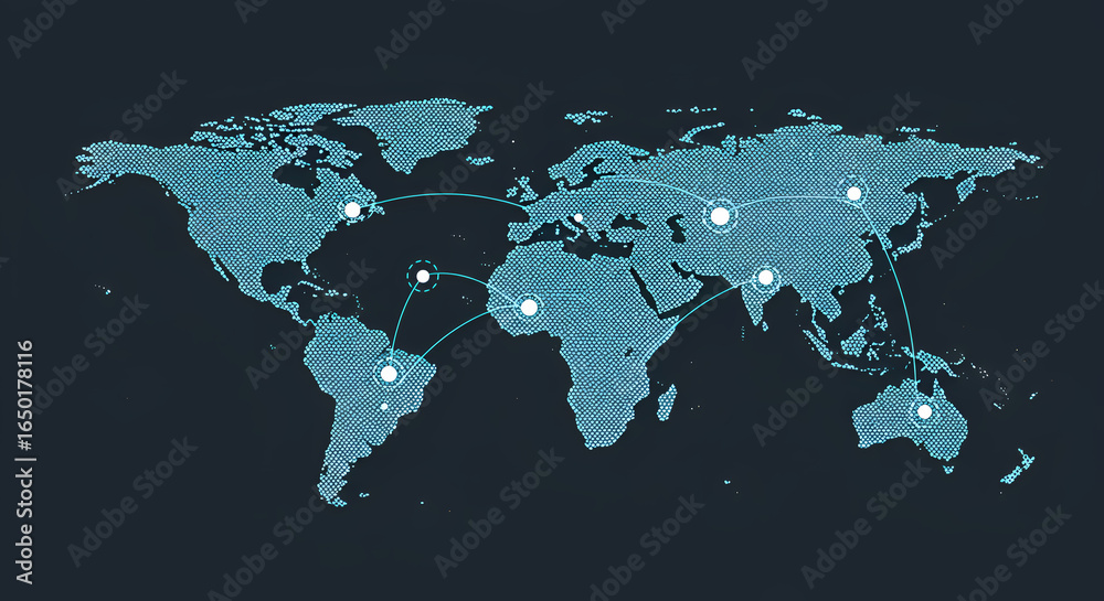 Obraz premium Global network visualization showcasing worldwide data connectivity and market analysis for advanced Business Intelligence.