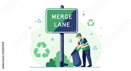 Responsible Citizen Collects Litter At Merge Lane As An Environmental Initiative