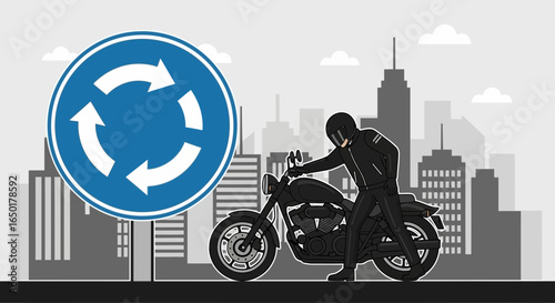 Riding Through The City Following Roundabout Rules Illustration Concept