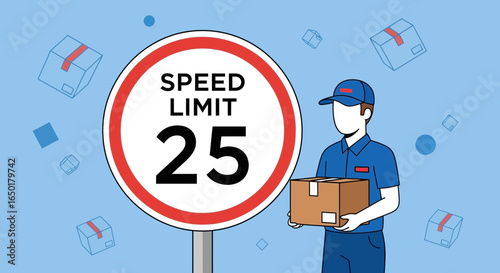 Safe Deliveries Prompt Courier Service With Twenty Five Speed Limit Sign