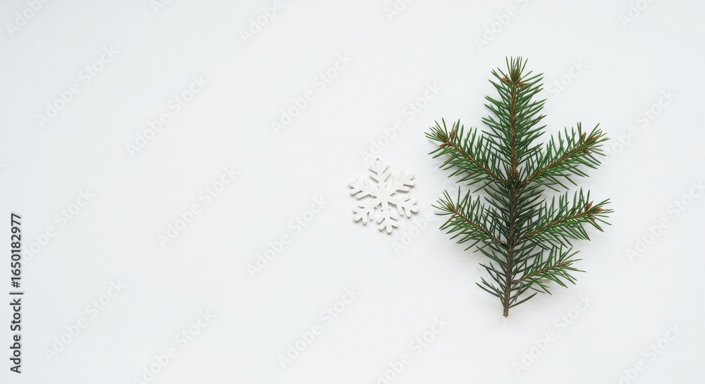 Obraz premium Fir branch snowflake simple background