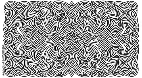 Intricate Black and White Celtic Knot Pattern with Symmetrical Design for Artistic and Decorative Use