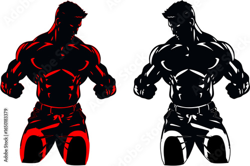 Mascular men in red and black colour,well trained and fitness friek guy showing muscles,Gym trainer,bodybuilder