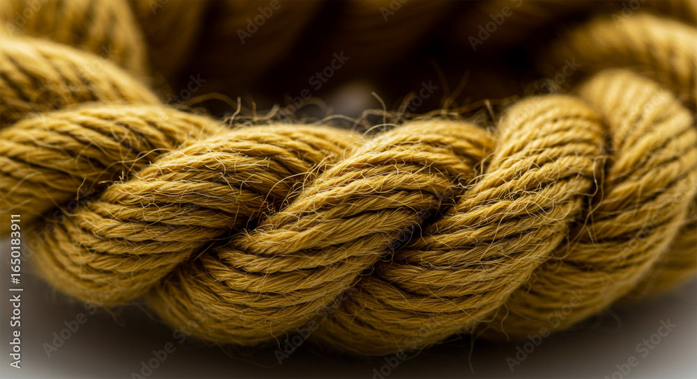 Close up of golden rope: twisted fiber cordage for nautical and crafting projects Close up of golden rope: twisted fiber cordage for nautical and crafting projects