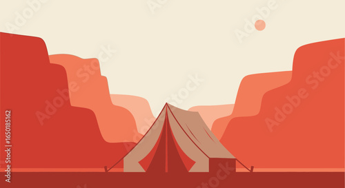 Scenic Camping Adventure Under Desert Sun In Majestic Canyon Landscape View