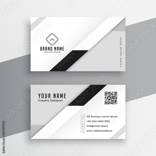 clean and elegant business card layout with white and black stripe