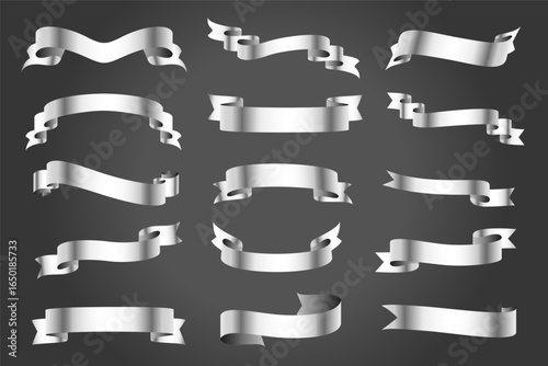 set of empty silver ribbon label element banner design